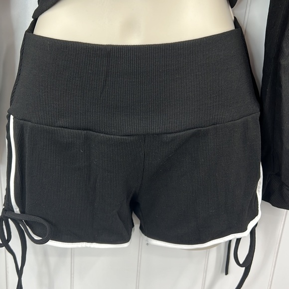 🆕Lydaa Ribbed Zip Up Jacket & Short Set Hooded Jacket W/Pockets Black S,M,L,XL - Picture 6 of 11